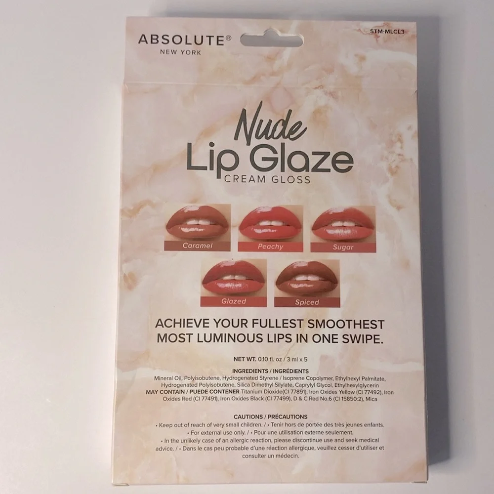 Absolute New York Nude Lip Glaze – Cream Gloss (10 FL OZ / 3 ML Each)